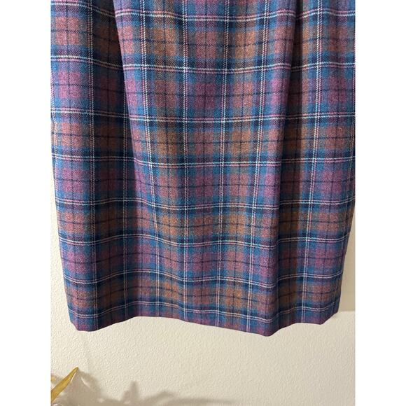 Vintage 90s Pendleton Plaid Wool Skirt w/ Pockets Blue Purple Petites Sz 14P - Picture 3 of 10